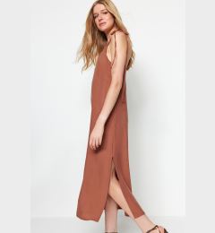 Снимка на Trendyol Brown Straight Cut Slit Strappy Maxi Woven Dress