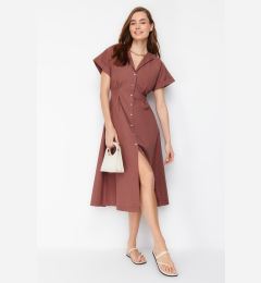 Снимка на Trendyol Brown Waist Opening Midi Woven Shirt Dress