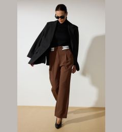 Снимка на Trendyol Brown Wide Leg/Wide Leg Woven Waist Detailed Fabric Trousers