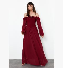 Снимка на Trendyol Burgundy A-Cut Woven Chiffon Long Evening Evening Dress