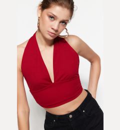 Снимка на Trendyol Burgundy Barbell Fitted Crop Knitted Blouse