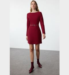 Снимка на Trendyol Burgundy Belted Bodycon Mini Woven Dress