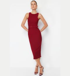 Снимка на Trendyol Burgundy Belted Bodycon Sleeveless Midi Pencil Skirt Woven Dress