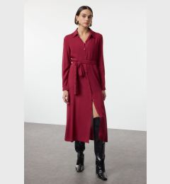 Снимка на Trendyol Burgundy Belted Viscose Midi Woven Dress