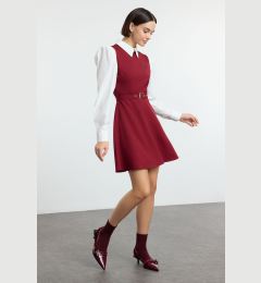 Снимка на Trendyol Burgundy Belted Waist Opening Shirt Detail Mini Woven Dress