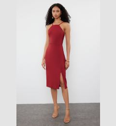 Снимка на Trendyol Burgundy Bodycon Slit Halter Neck Midi Pencil Skirt Woven Dress