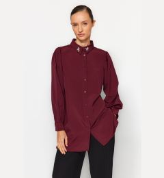 Снимка на Trendyol Burgundy Collar Stone Embroidery Detailed Woven Shirt