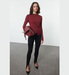 Снимка на Trendyol Burgundy Double Breasted Gathered/Drape Detailed Slim/Fits Body Knitted Blouse