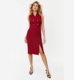 Снимка на Trendyol Burgundy Fitted Button Detailed Slit Midi Pencil Skirt Woven Dress