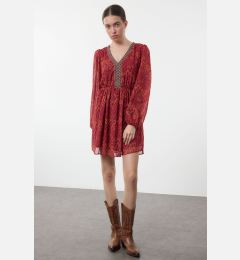 Снимка на Trendyol Burgundy Floral Mini Woven Dress