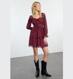 Снимка на Trendyol Burgundy Floral Ruffle Mini Woven Dress