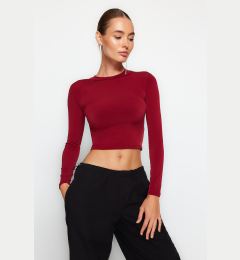 Снимка на Trendyol Burgundy High Neck Fitted/Simple Long Sleeve Gathered Elastic Knitted Blouse