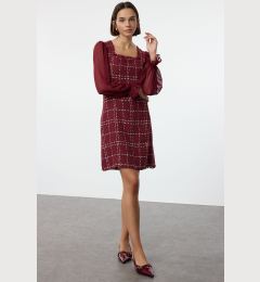 Снимка на Trendyol Burgundy Plaid / Checkered Mini Woven Dress