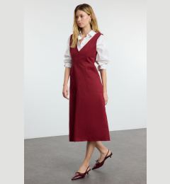 Снимка на Trendyol Burgundy Plain Midi Woven Dress