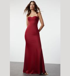 Снимка на Trendyol Burgundy Satin Woven Fish Cut Long Evening Dress & Graduation Dress