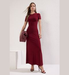 Снимка на Trendyol Burgundy Short Sleeve Bodysitting Crew Neck Stretchy Knitted Maxi Pencil Dress