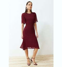 Снимка на Trendyol Burgundy Skirt Flounce A-line Chiffon Midi Lined Woven Dress