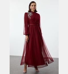 Снимка на Trendyol Burgundy Stone Accessory Tulle Evening Dress