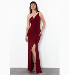 Снимка на Trendyol Burgundy Strap Detailed Knitted Long Elegant Evening Dress