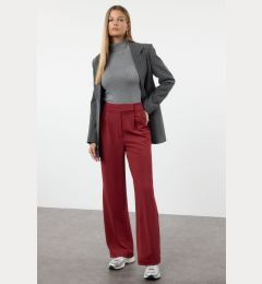 Снимка на Trendyol Burgundy Velcro Closure High Waist Pleated Wide Leg Trousers