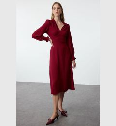 Снимка на Trendyol Burgundy Waist Opening Corsage Detailed Midi Woven Dress