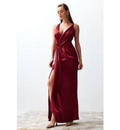 Снимка на Trendyol Burgundy Woven Satin Long Evening Evening Dress