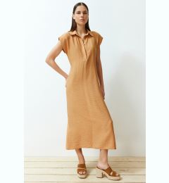 Снимка на Trendyol Camel A-line Shirt Collar Aerobin Maxi Woven Dress