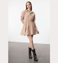 Снимка на Trendyol Camel Balloon Skirt Shirt Collar Mini Woven Dress