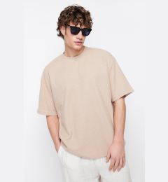 Снимка на Trendyol Camel Oversize/Wide Cut Crew Neck Short Sleeve Basic Textured T-shirt