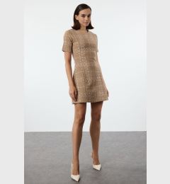 Снимка на Trendyol Camel Plaid / Checkered Straight Cut Mini Tweed Woven Dress