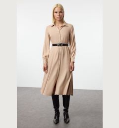 Снимка на Trendyol Camel Straight Belted Midi Woven Shirt Dress Woven Dress