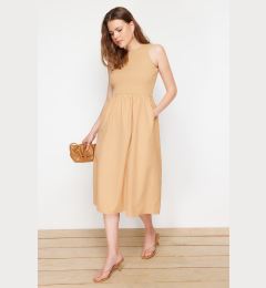 Снимка на Trendyol Camel Waist Opening Fabric Mixed Midi Woven Dress