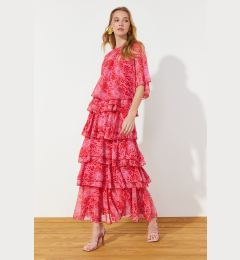 Снимка на Trendyol Chiffon Woven Evening Dress with Tiered Pink Floral Skirt