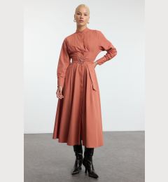 Снимка на Trendyol Cinnamon Belt Pleat Detailed Woven Dress