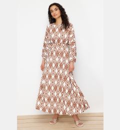 Снимка на Trendyol Cinnamon Patterned Belt Detailed Crinkle Woven Dress