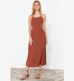 Снимка на Trendyol Cinnamon Skirt Waist Opening Back Detail Midi Woven Dress