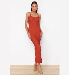 Снимка на Trendyol Cinnamon Textured Plain Bodycone/Fit Strap Maxi Stretchy Knitted Pencil Dress