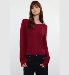 Снимка на Trendyol Claret Red Boat Neck Regular Fit Crop Knitted Blouse