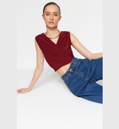 Снимка на Trendyol Claret Red Drape Detailed, Double Breasted Collar Crop, Stretchy Knitted Blouse