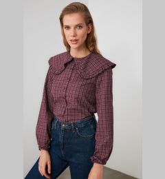 Снимка на Trendyol Claret Red Large Collar Detailed Woven Shirt