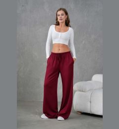 Снимка на Trendyol Claret Red Soft Touch Elastic Waist Regular Fit Knitted Trousers