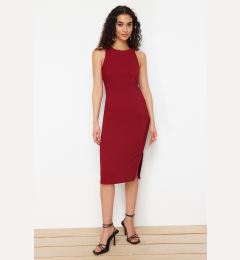 Снимка на Trendyol Claret Red Straight Cut Crew Neck Midi Pencil Skirt Woven Dress