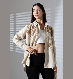 Снимка на Trendyol Cream Embroidered Woven Shirt