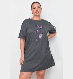 Снимка на Trendyol Curve Anthracite Butterfly Print Knitted T-shirt Dress