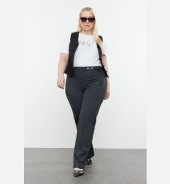 Снимка на Trendyol Curve Anthracite Straight Cut Woven Leg and Belt Buttoned Fabric Trousers