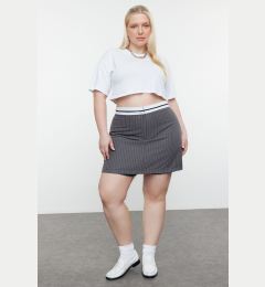 Снимка на Trendyol Curve Anthracite Waist Belt Detailed Mini Striped Woven Shorts Skirt