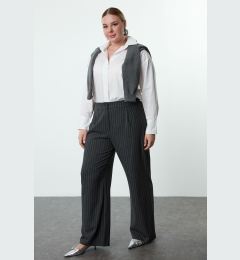 Снимка на Trendyol Curve Anthracite-White Striped Woven Plus Size Fabric Trousers