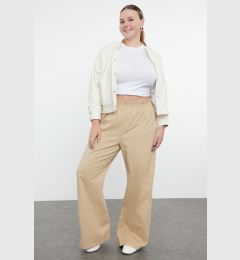 Снимка на Trendyol Curve Beige 100% Cotton Flexible Elastic Waist Gabardine Thick Plus Size Woven Trousers