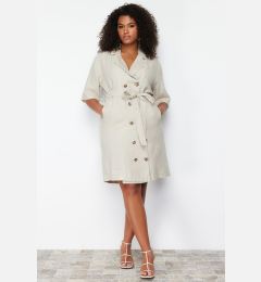 Снимка на Trendyol Curve Beige Double Breasted Woven Jacket Linen Blend Dress