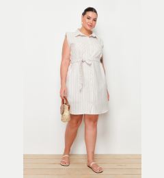 Снимка на Trendyol Curve Beige Front Buttoned Midi Woven Linen Look Dress